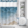 thumbnail image 4 of No Hook Shower Curtain with Built-in Rings - Abstract Blue Beach Washable Waterproof Fabric Bathroom Curtains for Hotel,Rentals, 60 X 72 Inch Long , Watercolor Modern Art, 4 of 9