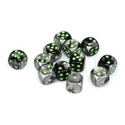 Chessex Manufacturing 26645 D6 Cube Gemini Set Of 12 Dice 16 mm - Black & Green With Gold Numbering