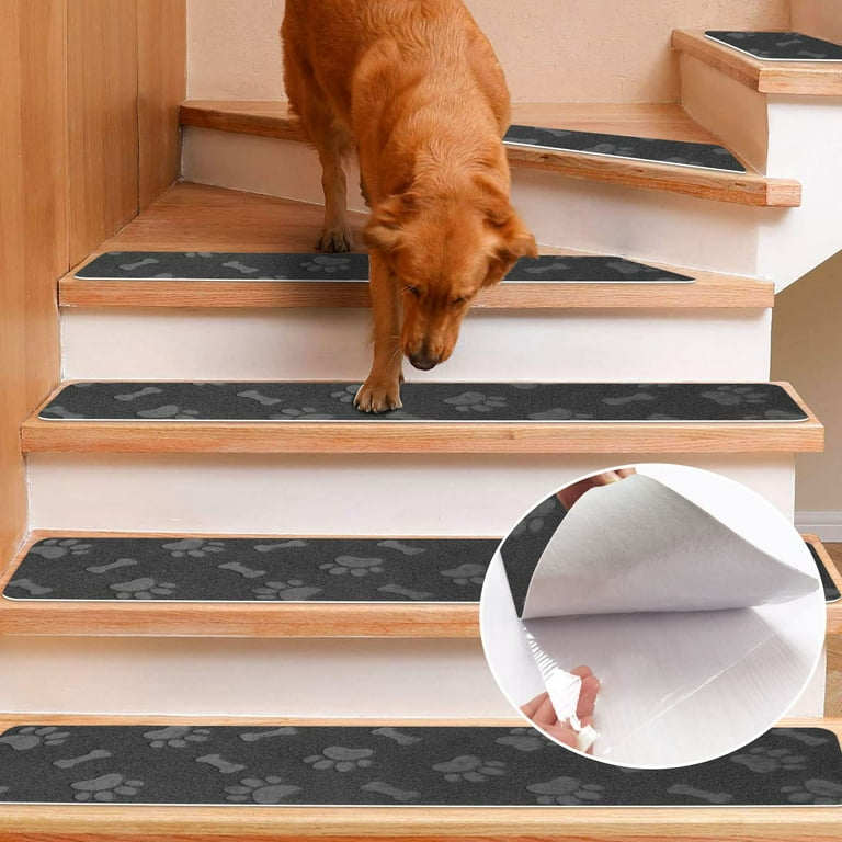 Carpet Stair Treads for Wooden Steps Indoor with Self Adhesive Felt Stair Carpet Treads Grip Strips 7 Pack Stair Runners Staircase Step Treads for Elders Kids Pet Dogs Black 8X30 Walmart