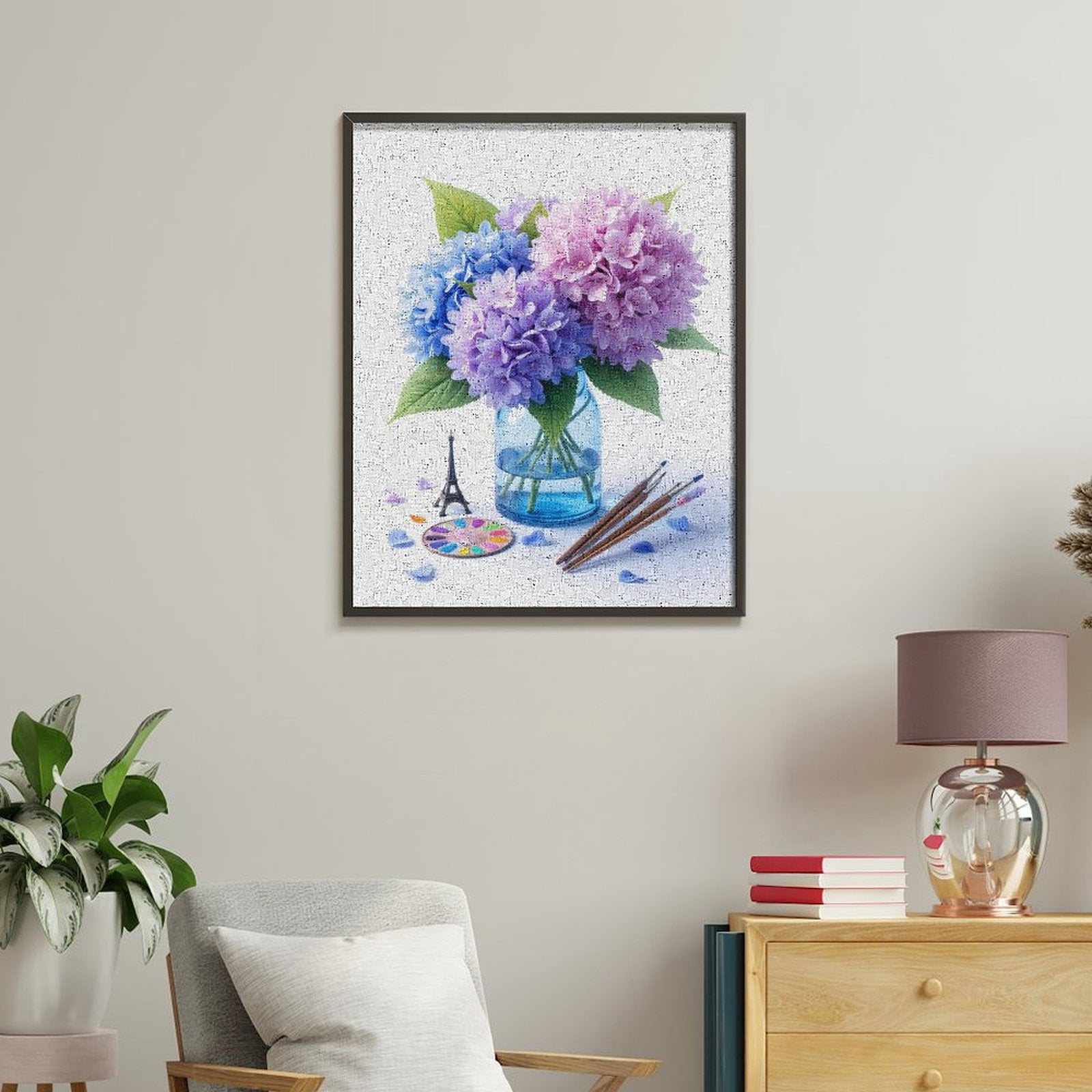 Paint By Numbers Kit for Adults Beginner - DIY Hydrangea Art Supplies Eiffel Vase Canvas Painting Kits for Adults, Frameless Paint By Number for Adults for Home Wall Decor 16x20 Inch