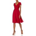 thumbnail image 1 of Dress the Population womens Corey Cap Sleeve Plunge Neck Fit and Flare Knee Length Dress, Garnet, Medium US, 1 of 4