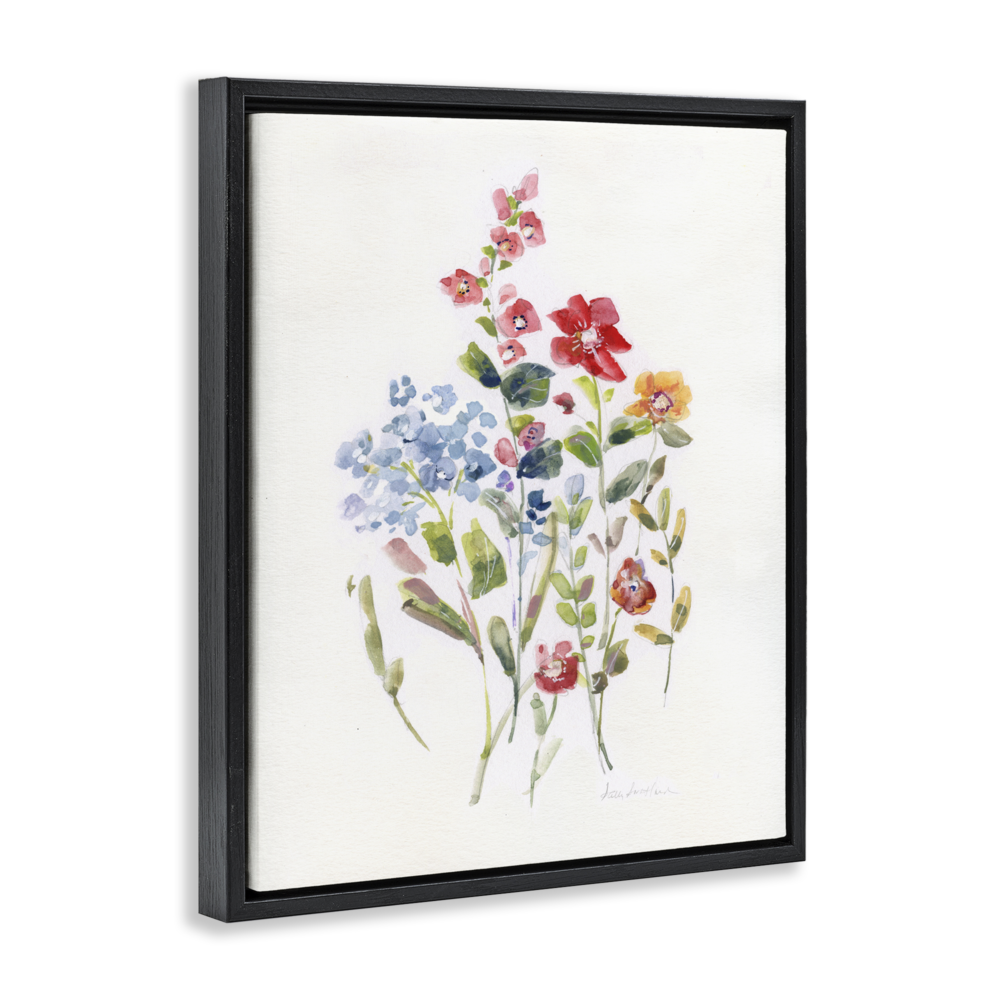 Stupell Industries Mixed Wildflower Buds Plants & Flowers Painting Black Floater Framed Canvas Art Print Wall Art, 17 x 21