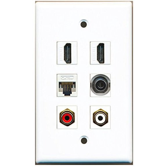 RiteAV - 2 HDMI 1 Port RCA Red 1 Port RCA White 1 Port 3.5mm 1 Port Cat5e Ethernet White Wall Plate