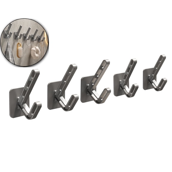 WNFJR Pack of 5 No Drill Wall Hooks for Clothes - Strong Adhesive Plastic Hooks for Bedroom, Bathroom, Closet & Home Organization, Easy Peel and Stick Hangers