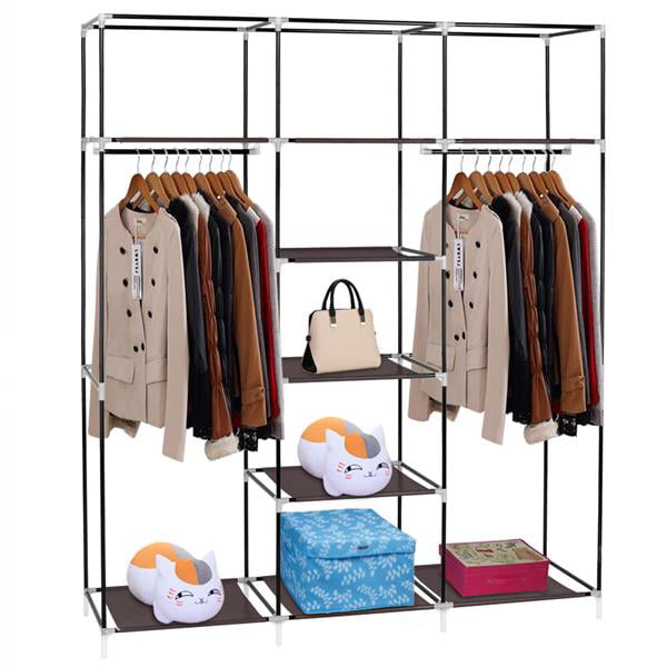 Mutiwill Cloth Wardrobe 127x47x169cm Portable Wardrobe with Hanging Rods for Cloakroom Bedroom Foldable Organizer 