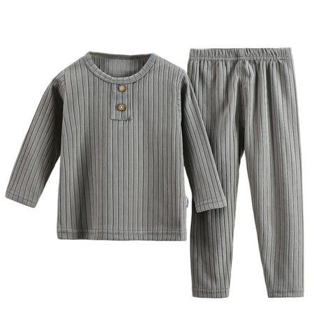Fesfesfes Childrens Long Sleeve Shirt and Pants Set Kids Home Wear 2 Piece Outfit Soft Comfortable Clothing for Boys and Girls Playday Casual Attire(Gray 2-3 Years)