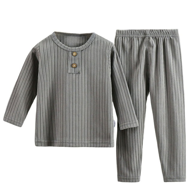 Lovzfmll Boys' & Girls' Ribbed Thermal Underwear Set, German Fleece Homewear for 2-3 Years, Gray