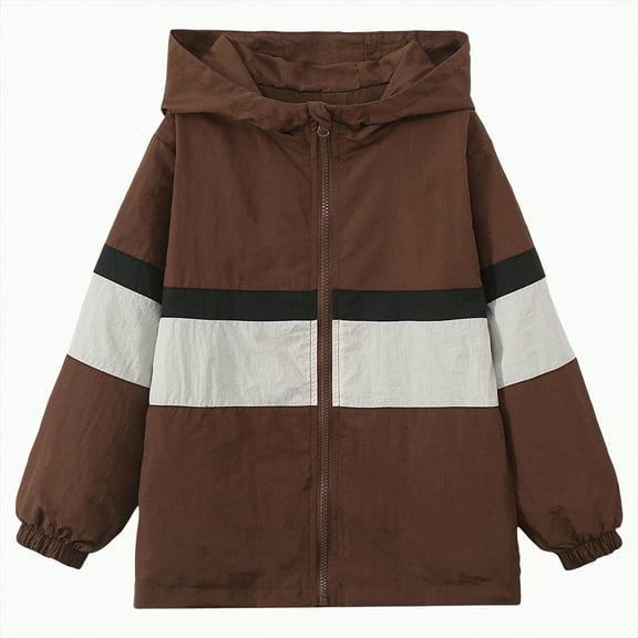 HCNTES Boys Girls Lightweight Jacket Waterproof Windbreaker Hooded Rain Coats with Pockets(Style2,7-8 Years)