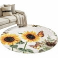 thumbnail image 2 of 4ft Round Rug, Sunflower Vintage Non-Skid Rubber Backing Large Area Rugs - Living Room Bedroom Home Office, Pastoral Rustic Botanical Flowers Indoor Floor Mat Carpets Washable Rug, 2 of 9