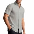 thumbnail image 2 of Maqroz Mens Fashion Tops Casual Short Sleeve Button Down Shirt Crinkle Texture Lightweight Vacation Holiday Resort Wear Essential, 2 of 7
