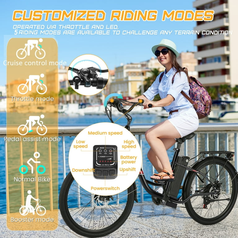 Gocio 26 in. Electric Bicycle 500W Electric Hybrid Bike 48V Adjustable City Ebike for Adults Suspension Fork Max 50Miles 19MPH 7 Speed Gears