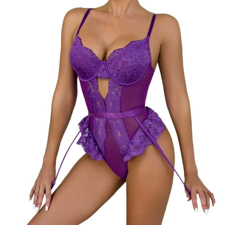 JIKNTTR Lingerie For Women Sexy Lingerie For Women Deep V-Neck Lace Bodysuit Bridal Lingerie Backless One Piece Body Suits Tops Wedding Fashion Pajamas Nightwear