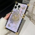 thumbnail image 5 of for iPhone 16 Plus Cute Case with Kickstand, Woman Girly Luxury Glitter Butterfly Foldable Stand Shockproof Reflective Marble Shell Floral Pattern Flexible Cover for iPhone 16 Plus (Purple), 5 of 13