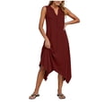 thumbnail image 5 of Women's Swimsuit Coverup Casual Sleeveless V Neck Beach Long Dress Summer Solid Color Irregular Hem Loose Mid Dress, 5 of 8