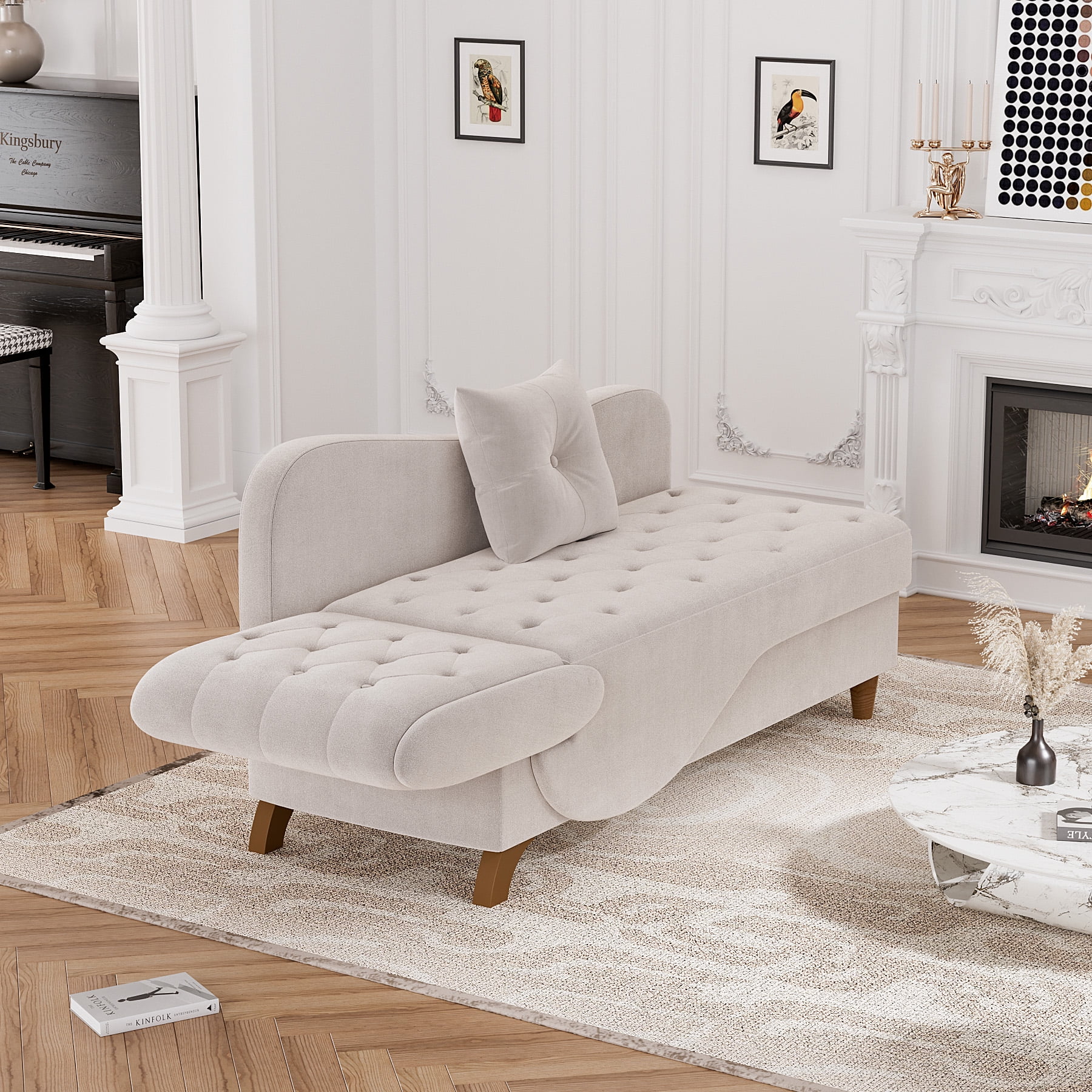 Wiilayok Chaise Lounge Chair Indoor Furniture with Storage Pillow,Adjustable Recling Sleeper Sofa Lounge Chair,Velvet Futon Sofa Couch Bed for Living Room Bedroom,Gray