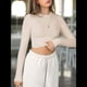 thumbnail image 4 of Camisetas Básicas de Cuello Redondo y Larga para Mujer, Corte Ajustado, Ropa Informal para Salir y Hacer Ejercicio, Camisetas de Punto Acanalado. Albaricoque L, 4 of 8