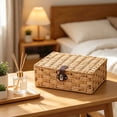 thumbnail image 5 of Retro Rattan Suitcase Wicker Storage Basket with Lid Faux Leather Buckle Decorative Coffee Table Box for Makeup Small Items or Gifting Water Hyacinth Woven Lightweight,Large, 5 of 5