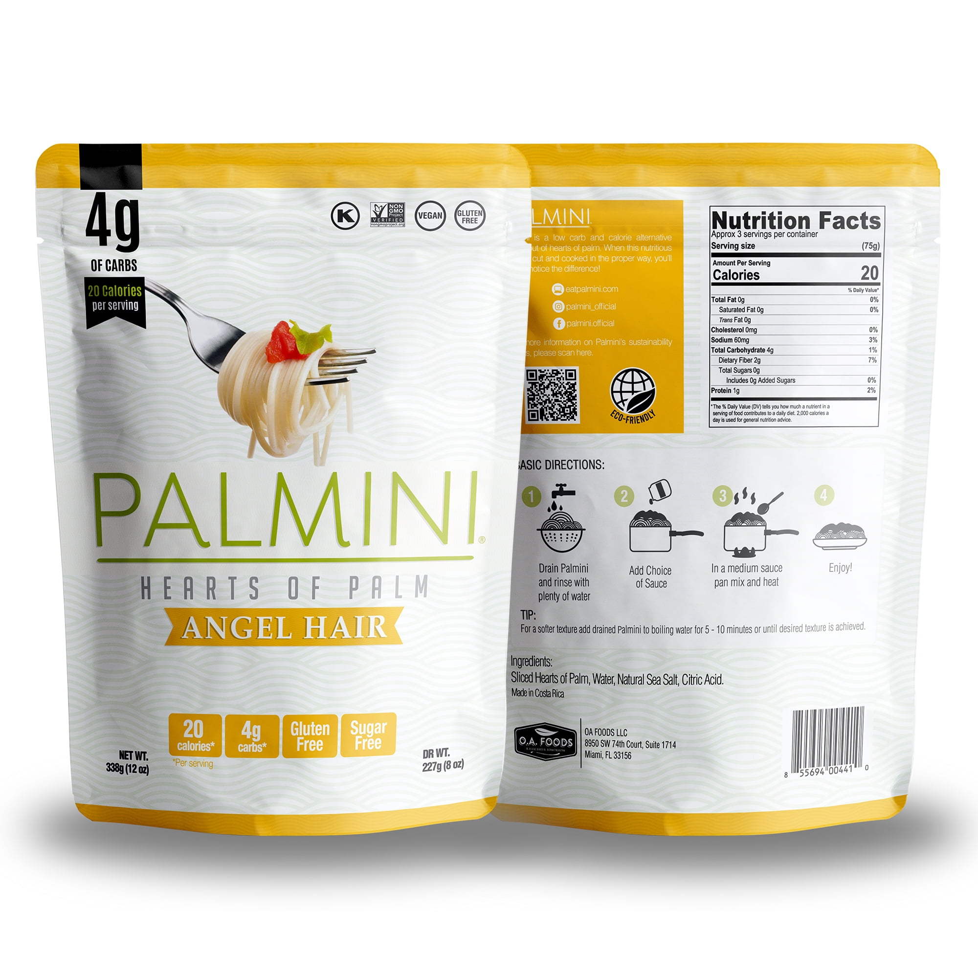 Palmini Low Carb Hearts of Palm Angel Hair Pasta, 12 oz – Non-GMO, Vegan, Sugar Free, Gluten Free, Kosher, Shelf-Stable