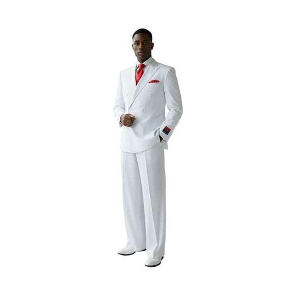 Men Apollo King Double Breasted Suit Classic Peak Lapel Pleated DM26 White