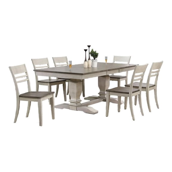 7-Pc Wood Pedestal Dining Set in Ash/Stormy White