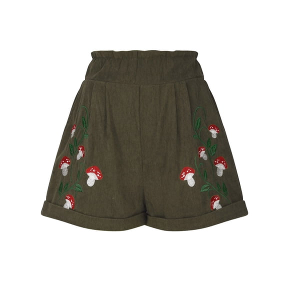 Fengactive Women's Mushroom Embroidery Shorts Clothing Summer Casual Elastic Waist Sweat Shorts
