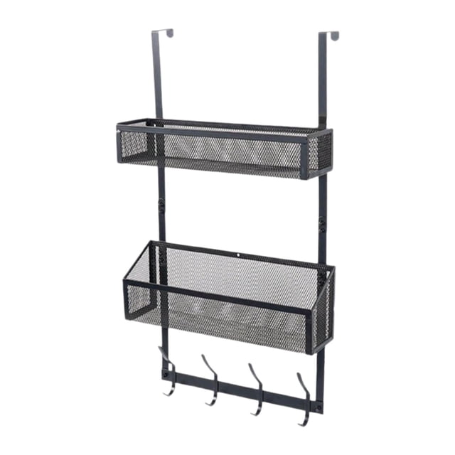 Estante de almacenamiento sobre la puerta, organizador de ganchos sobre la puerta y 4 ganchos, organizador de puerta colgante para baño, dormitorio, Nivel doble negro