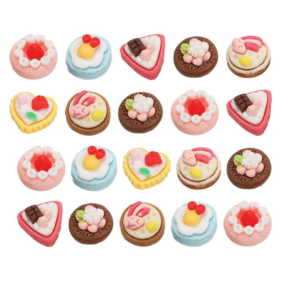 Uxcell Dollhouse Miniature Food, Cute Mixed Fancy Fruit Cake Figures Toys Mini Resin Foods for Pretend Play Kitchen Cooking Game & Doll House Decor (Mixing Colors, 20pcs)