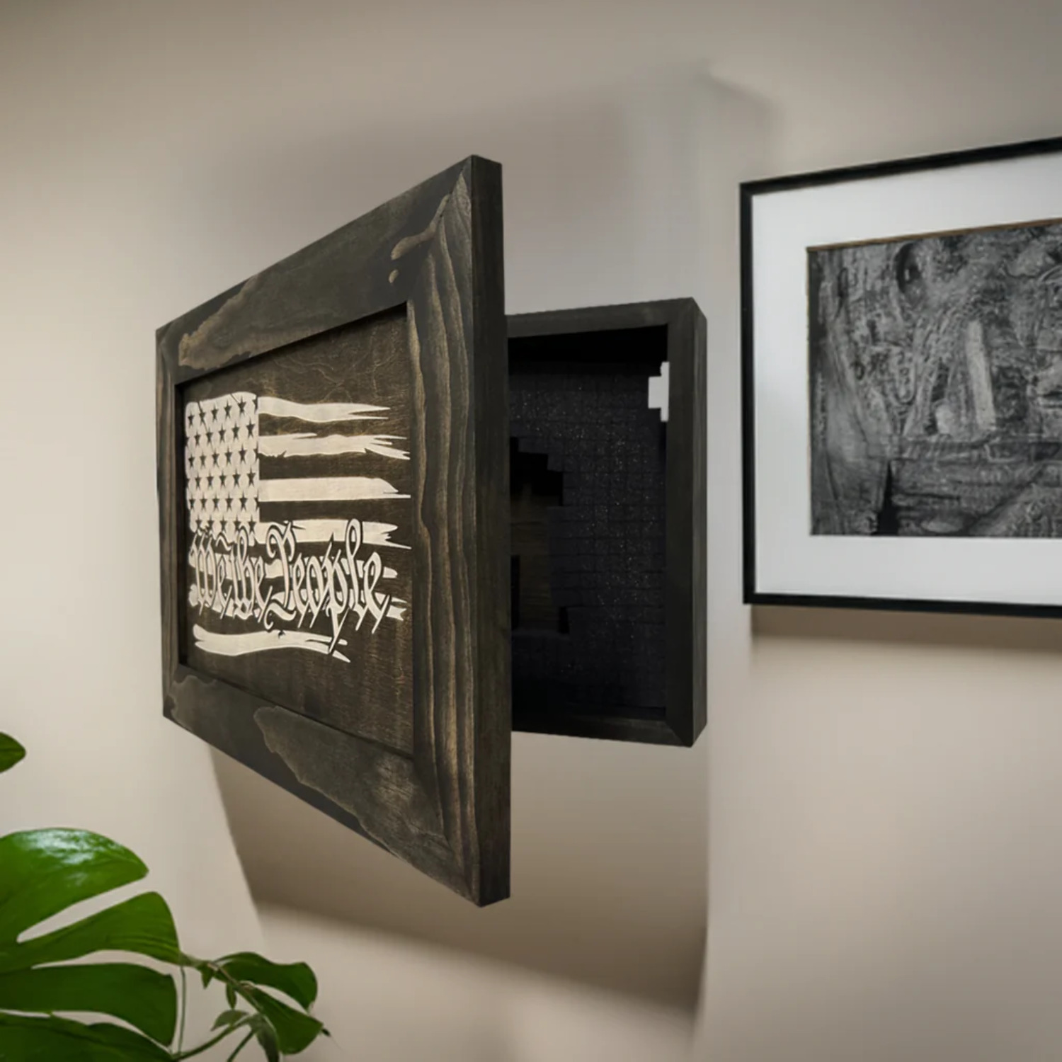 Bellewood Designs American Flag We the People Wall-Mounted Gun Safe, Black and White