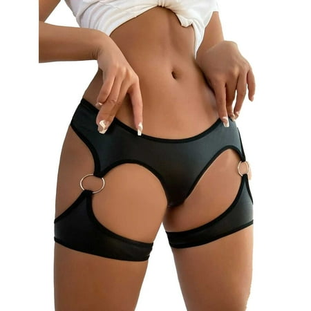 YOTMKGDO Women S Solid High Waist Garter Panty Cut Out Bottom Underwear G String Stylish Intimates for Women O Ring Cutout Shorts  Casual High Waisted Shorts Women (Black  XXL)
