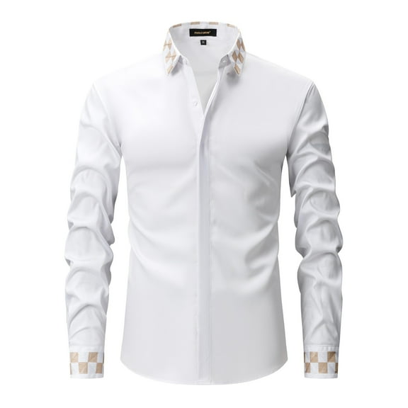 YFNNUP Dress Shirt for Men Button Down Long Sleeve Checkered Cowboy Casual Shirts Button Up Western Formal Tshirts