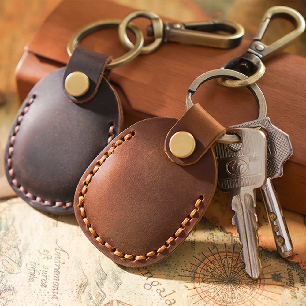 Genuine Leather AirTag Keychain Holder 4 Pack – Flower Design, Secure Case For Apple AirTag, Pet Collar & Luggage