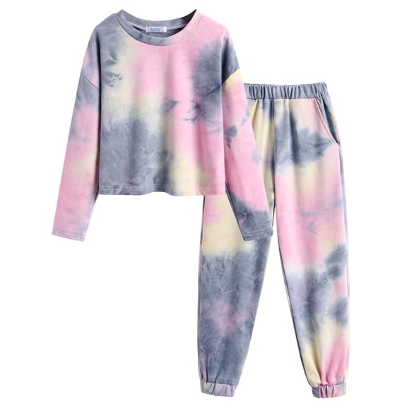Arshiner Girls 2 Piece Outfits Kids Tie Dye Sweatsuits Set Long Sleeve Shirt and Pants Set