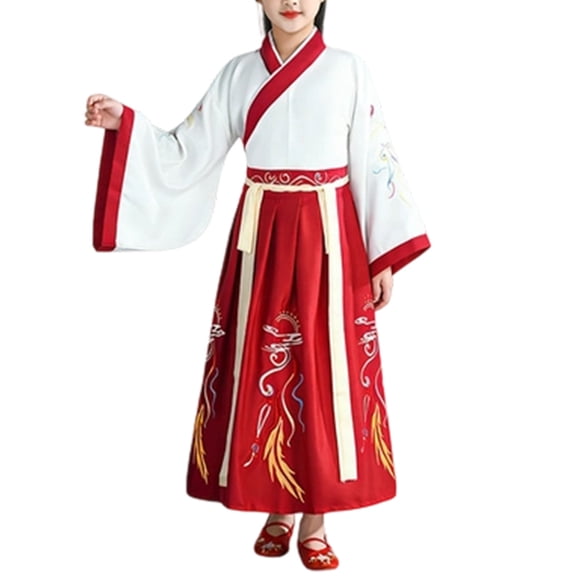 LIIPEE Kids Traditional Chinese Costume Boys Girls Unisex Fashion Graphic Hanfu Dress Performance Dress Up Clothes,2-3 Years