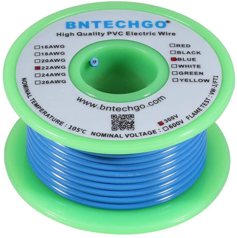 BNTECHGO 22 Gauge PVC 1007 Electric Wire Green 50 ft 22 AWG 1007 Hook Up Stranded Copper Wire 