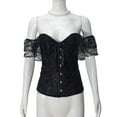 thumbnail image 2 of Feancey Lace Off The Shoulder Corset Tops for Women Sheer Sleeves Bustiers Tie-Up Back Waist Cincher Halloween Costume Shaperwear Top Black S, 2 of 10