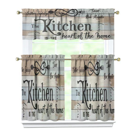 Retro Tableware4 (1) Kitchen Curtain Valance 3 Piece Home Curtains and Valance Set Curtain Sink Window Decor Window Treatment Tier 27.5x36 Length