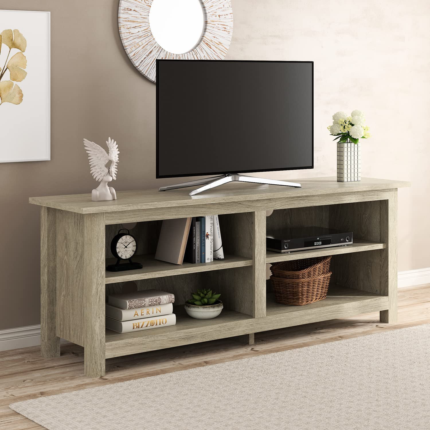 Espresso Allewie Farmhouse TV Stand Living Room Entertainment Stand TV Console for TVs Up to 65 with 3-Tier Adjustable Shelves 58 Entertainment Center with Storage Cabinet Industrial 