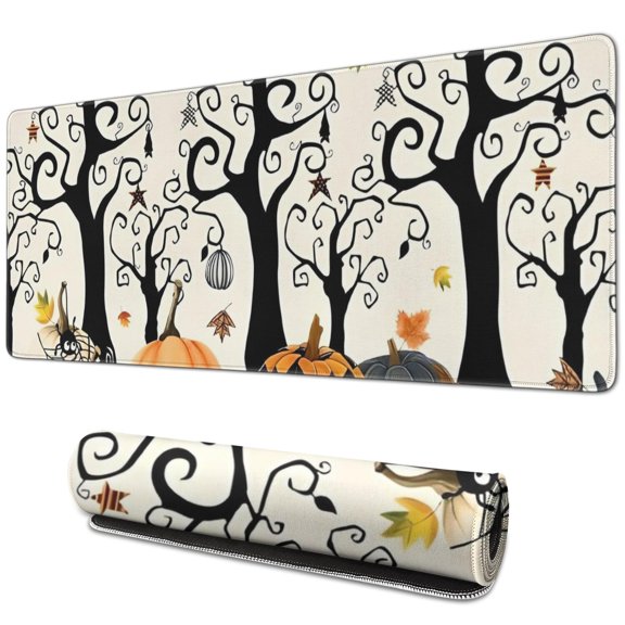 Long Mouse Pads for Desk,Halloween Pumpkins and Spooky Trees Desk Mats on Top Of Desks, Desk Mouse Pad Extra Large with 3mm Non-Slip Base and Stitched Edge for Gaming,Office,Work,Home 31.5x11.8in