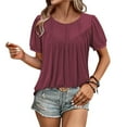 thumbnail image 4 of Stylish Olyvenn Womens Shirts Dressy Casual Summer Tops Puff Sleeve Work Blouses Pleated Front Trendy Tshirts Loose Fit Tunic Tops Wine S, 4 of 7