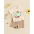 thumbnail image 4 of Elippeo Baby Boy 2 Piece Summer Outfit 6 12 18 24 Months 3 Years Letter Print Round Neck Short Sleeve Tops Elastic Waist Shorts Toddler Set, 4 of 9