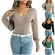 thumbnail image 1 of Camisas para mujer,Suéter de punto con cuello en V para mujer, jersey informal de manga larga, blusa de poliéster, corte holgado para uso diario, sopatenor, 1 of 9