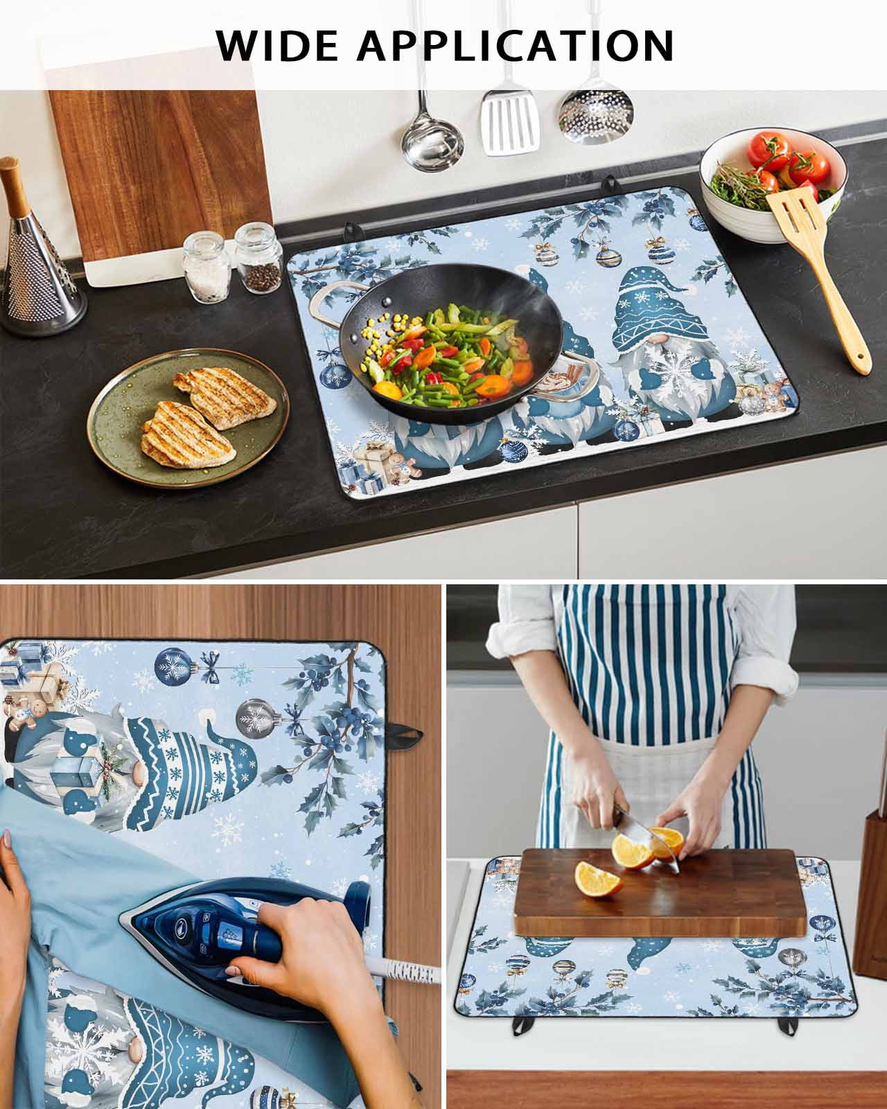 Large Induction Cooktop Protector Mat Christmas Gnomes Stove Top Covers for Electric Stove, Winter Xmas Balls Snowflake Light Blue Decorative Stove Burner Cover Mats, Glass Top Stove Cover