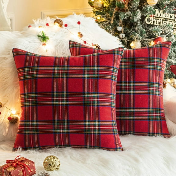 Christmas Plaid Decorative Throw Pillow Covers Scottish Tartan Cushion Case Polyester for Farmhouse Home Holiday Decor