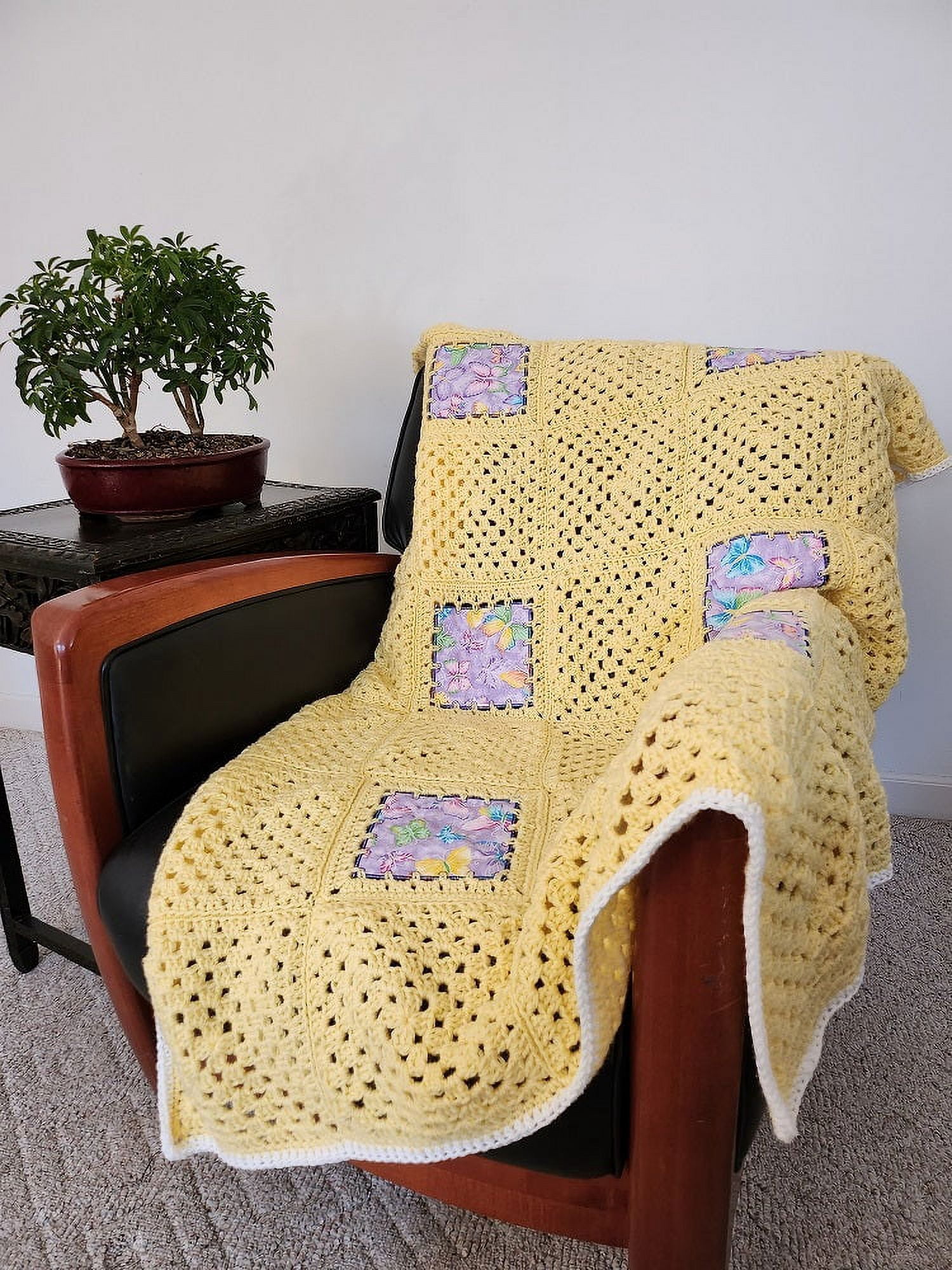 Crochet Fabric Multicolor Afghan Kit with Butterfly Print