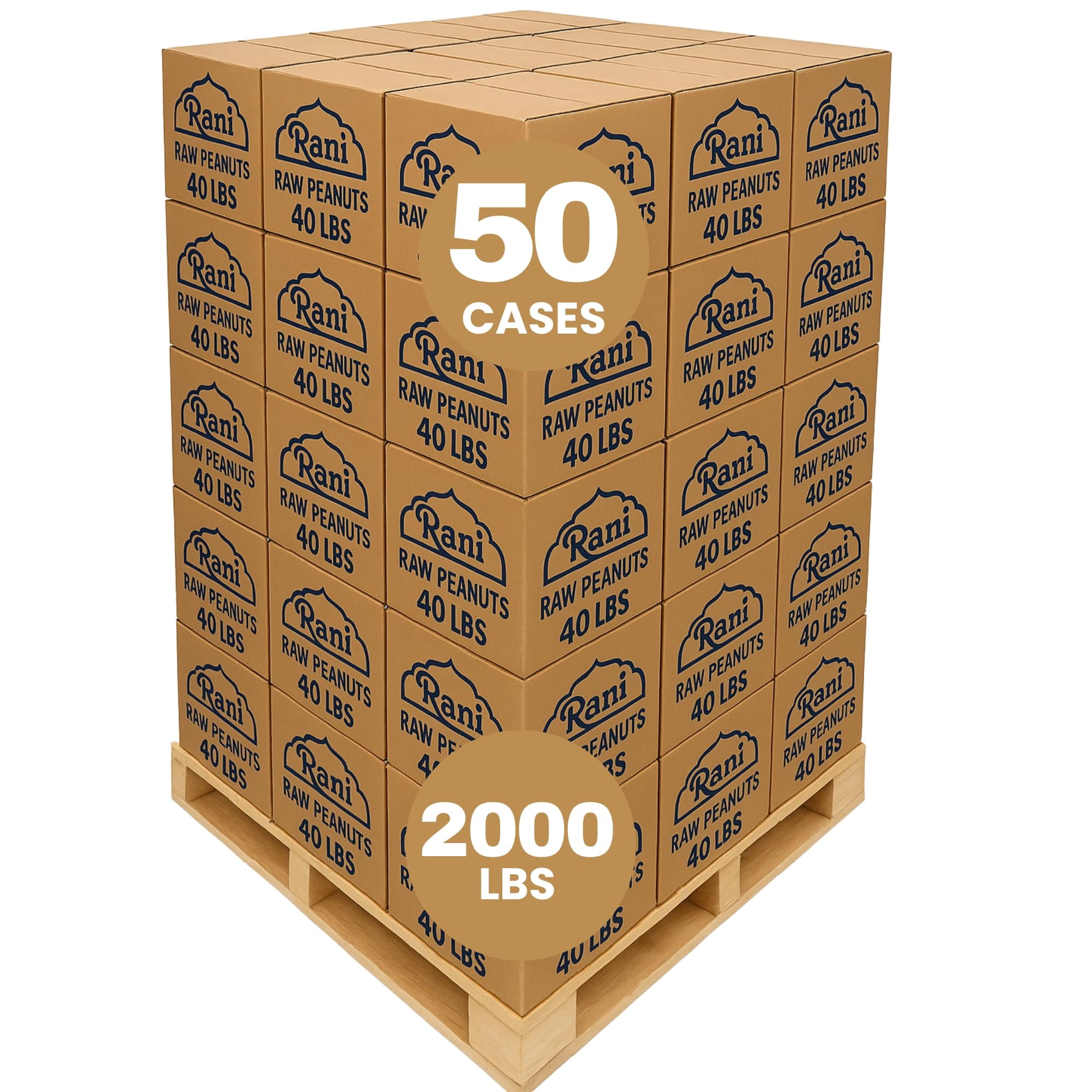 Rani Peanuts, Raw Whole With Skin (uncooked, unsalted) 40lbs (600oz) Bulk Box, 50 cases per Pallet ~ All Natural | Vegan | Gluten Friendly | Fresh Product of USA ~ Spanish Grade Groundnut/Red-skin