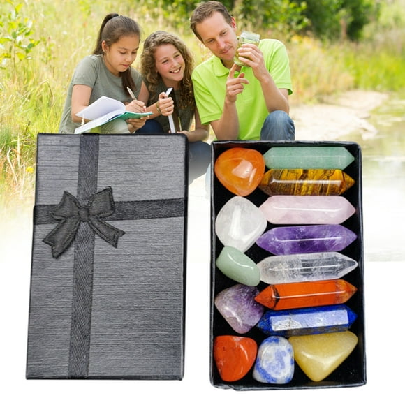 14PCS Seven Chakra Hexagonal Column Crystal Power Stone Set Amethyst Pink Chakra Crystals Set Gift for Friends