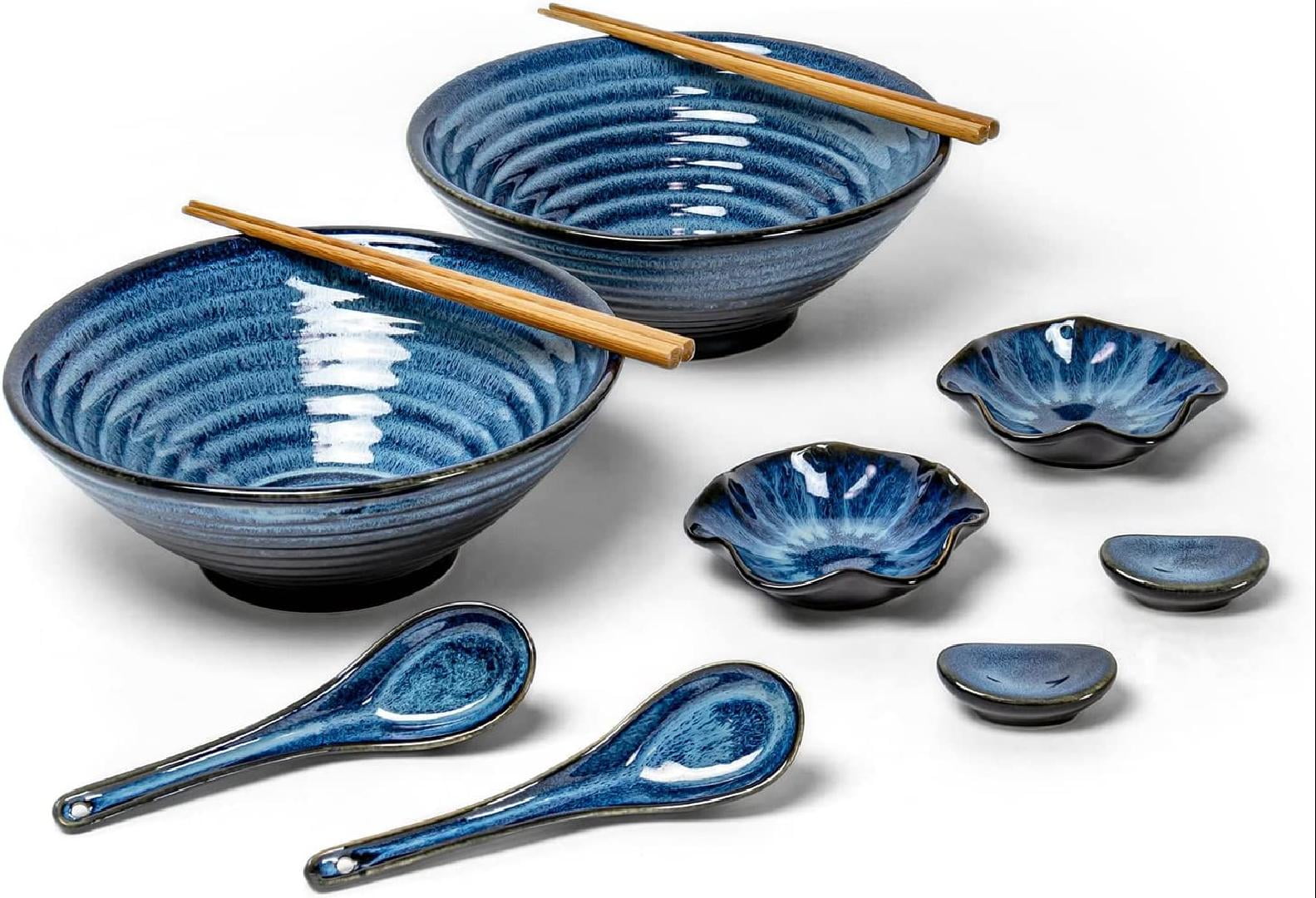 Ramen Noodle Bowls with Chopsticks, Spoons and Dipping Dishes Set of 2