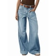 thumbnail image 1 of Womens Wide Straight Leg Mid Rise Baggy Pocket Denim Jeans Without Belt M, 1 of 8