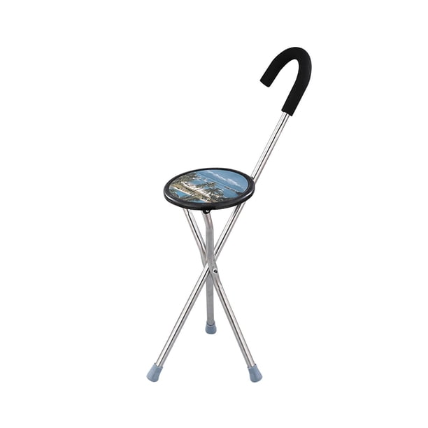 Asiento de bastón plegable jinwen Mango cómodo silla de muletas antideslizante 34 pulgadas Redondo negro