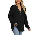 thumbnail image 2 of TEMOFON Women Long Sleeves Tops Fall Casual V Neck Tunic Tops Loose Knit Trendy Black Sweater for Women Size S, 2 of 4